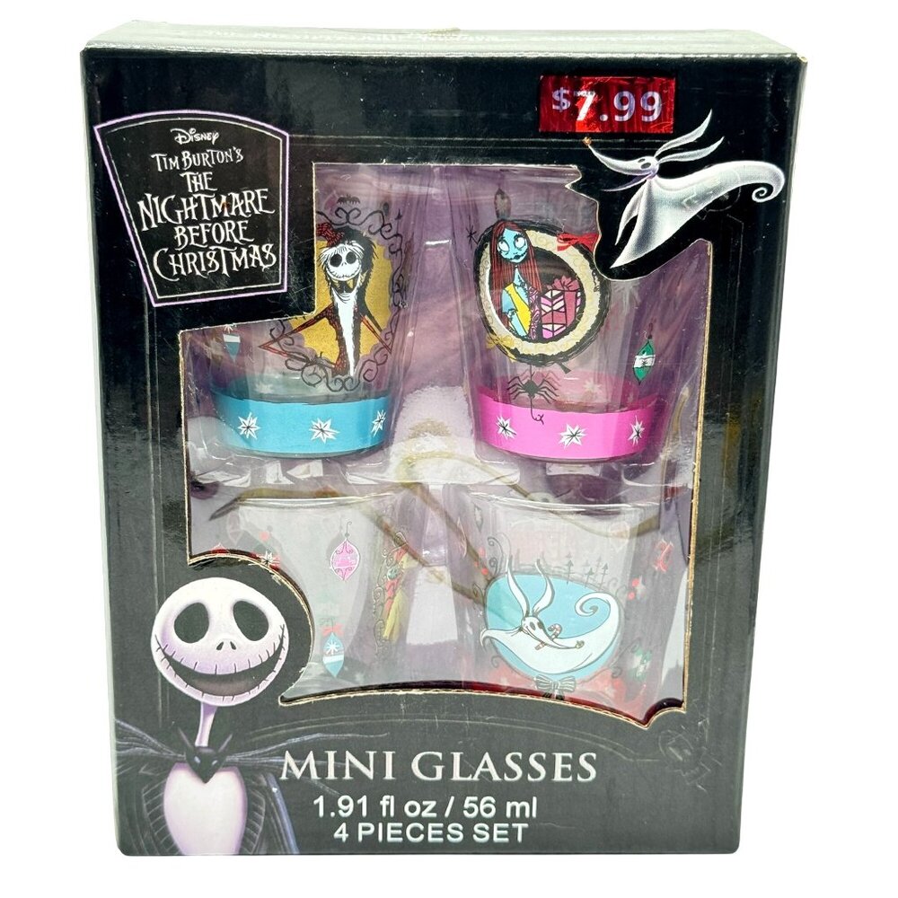 Disney The Nightmare Before Christmas Mini Glasses 1.91 Fl Oz 4-Piece Set